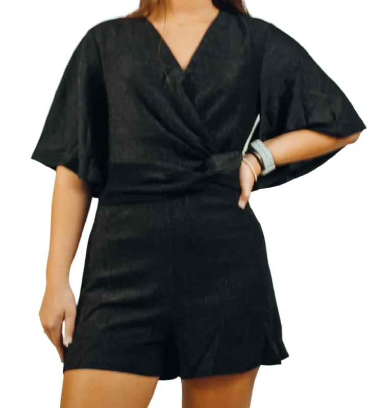 Women's Professional Garments Flutter Sleeve Romper In Black/silver