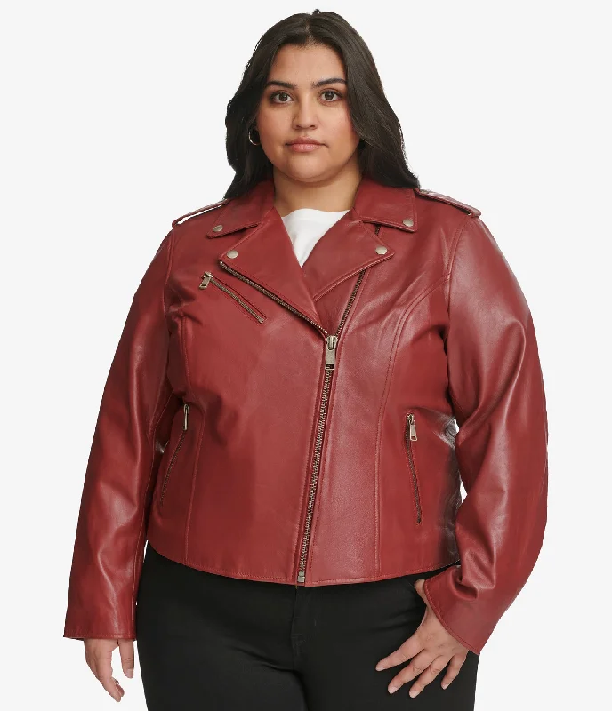Comfortable Women's Apparel Plus Size Madeline Asymmetrical Leather Jacket