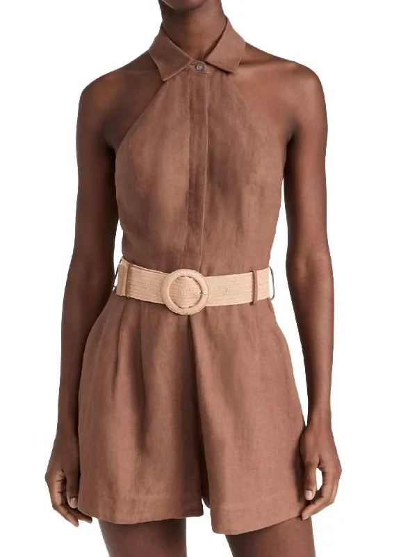 Women's Resort Attire Asha Linen Romper In Pecan