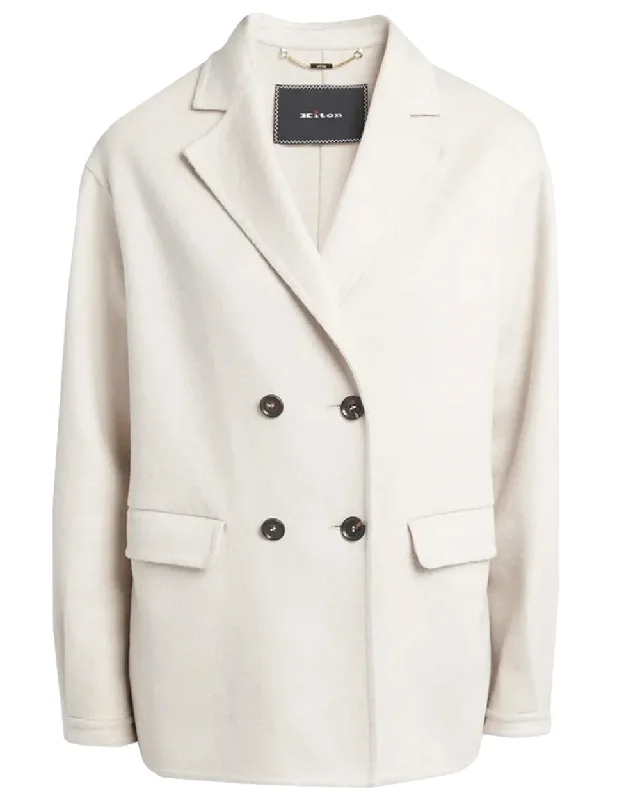 Sale For Women Beige Cashmere Double Breasted Jacket