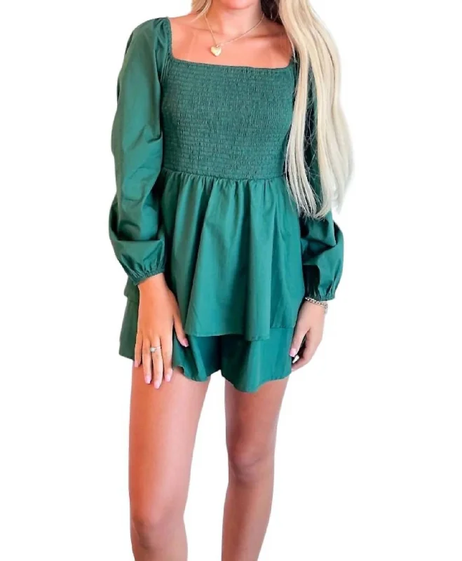 Online Clothing Boutiques Poplin Game Day Romper In Green