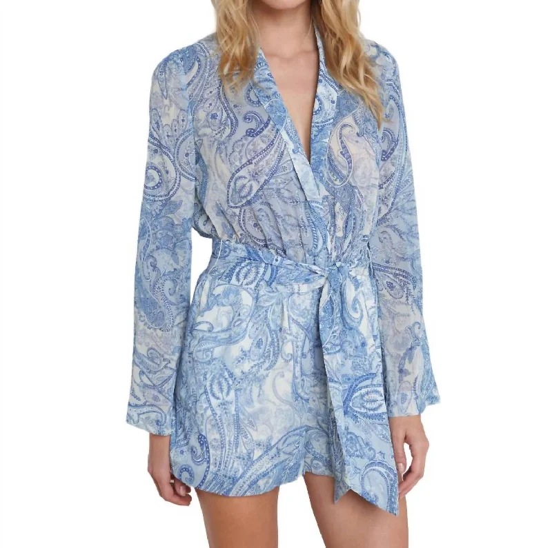 Chic Women's Clothing for Date Nights Arabell Romper In Ivory/blue Decorated Paisley