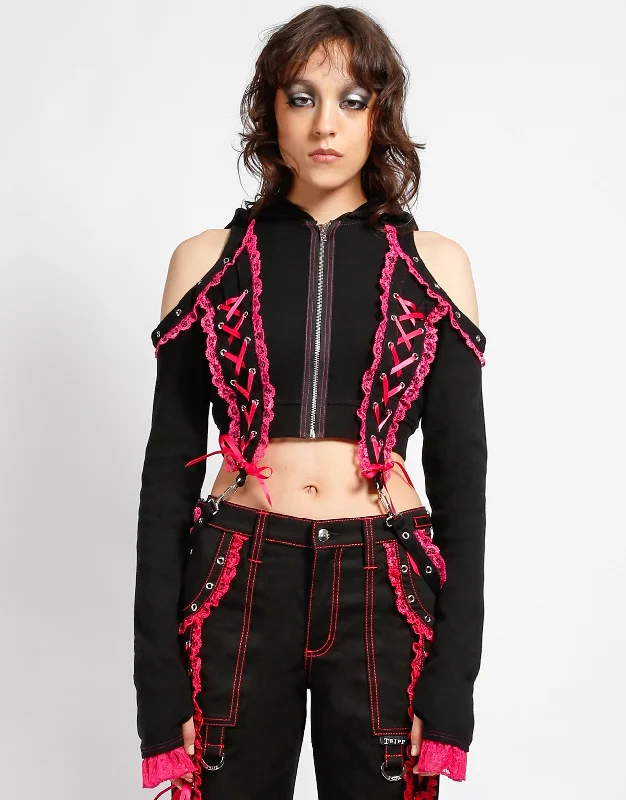 Chic Women's Outfit LOLITA CROP HOODY PINK