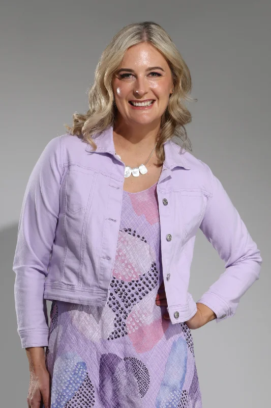 Women's Clothing Boutique Stretch Coloured Cotton Crop Jacket | LILAC | 6921A1