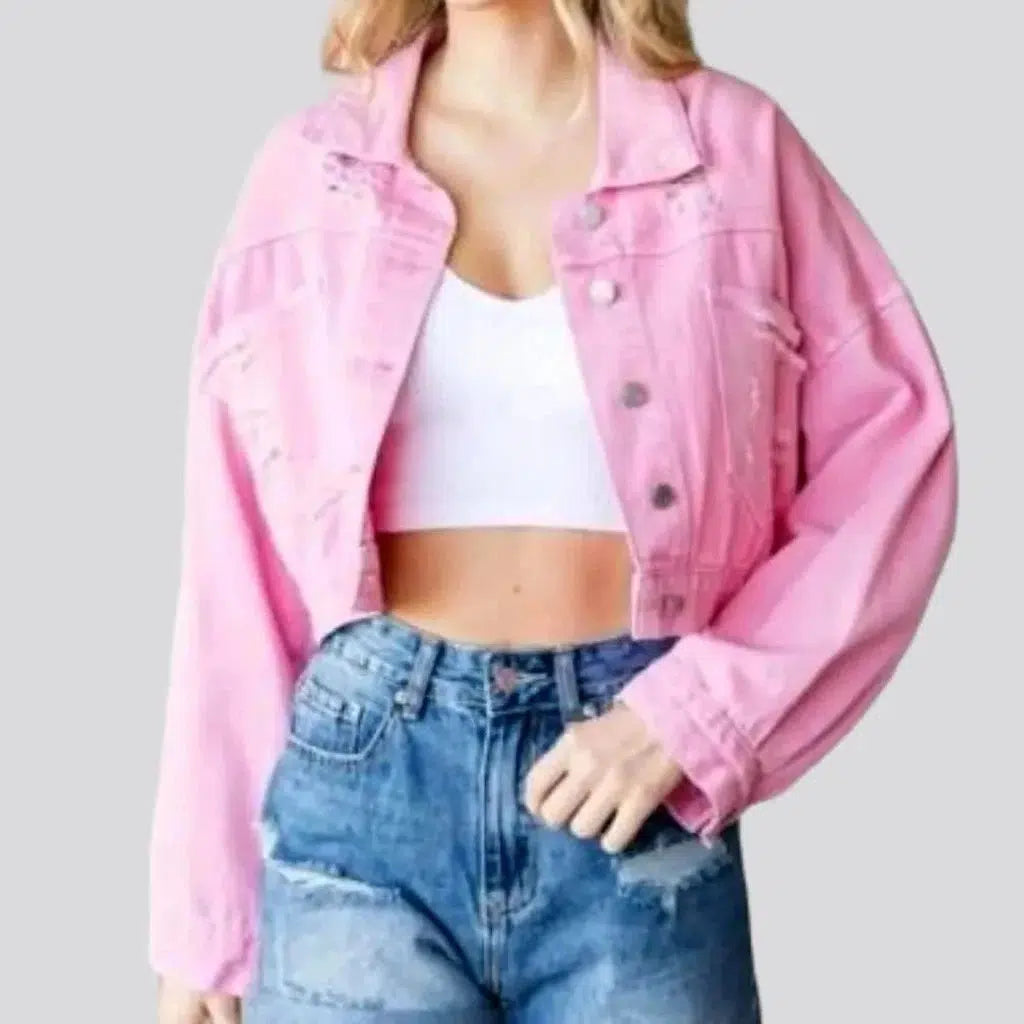 Timeless Women's Apparel Pink boho women's jean jacket