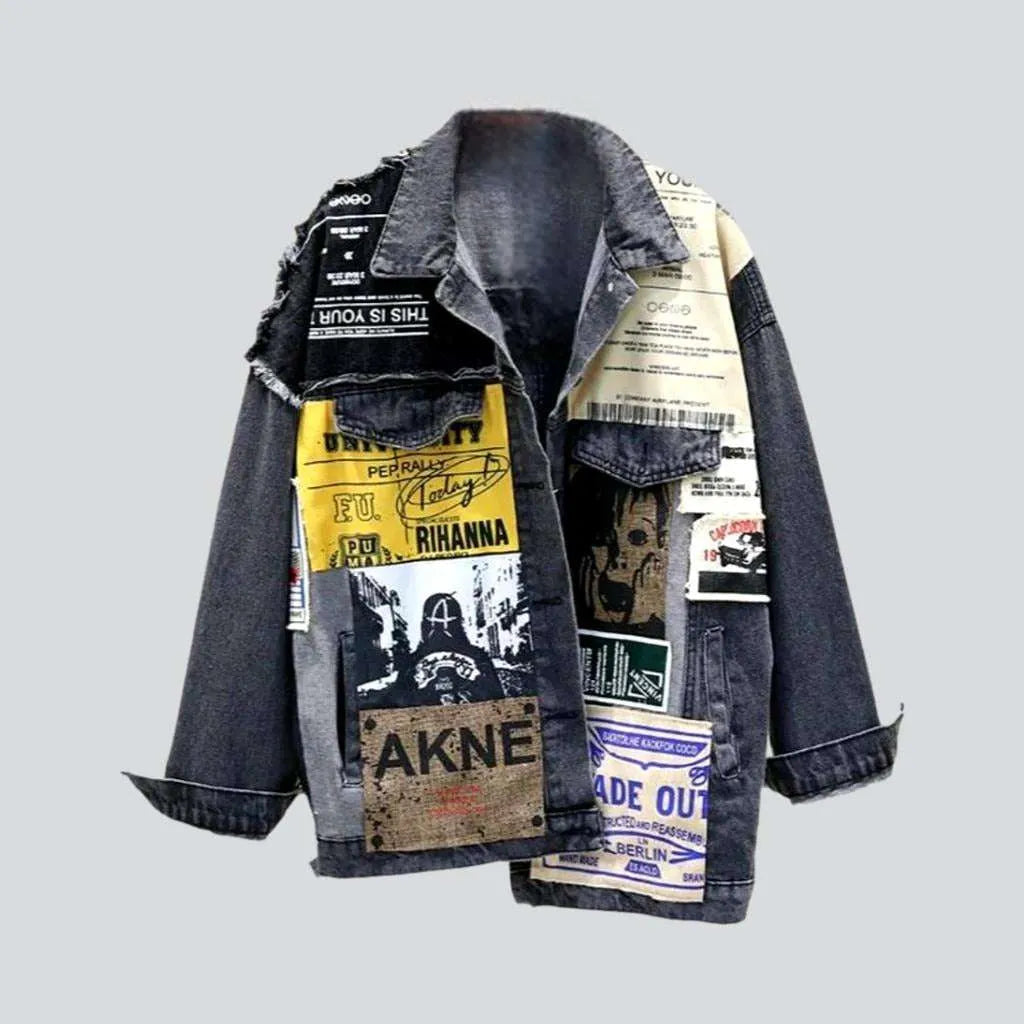 Women's Athletic Garments Poster print patchwork denim jacket