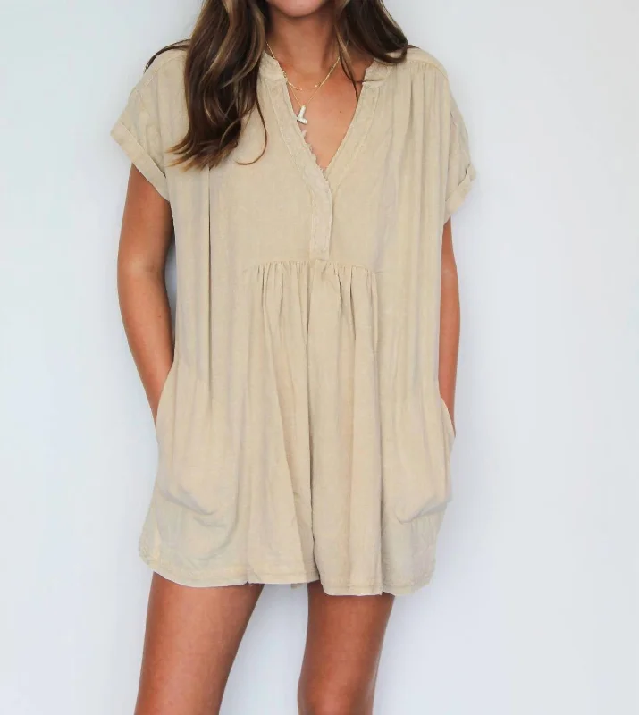 Women's Clothes For Work Events Relaxed Fit Pocket Jumpsuit In Taupe