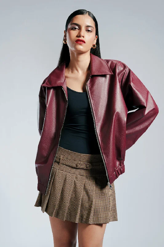 Women's Clothing Outfit Set Berry Plum Leather Jacket