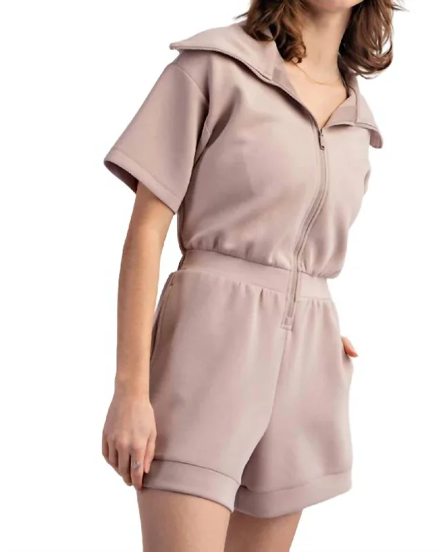 Trendy Outfits For Girls Full Zip Romper In Light Mocha