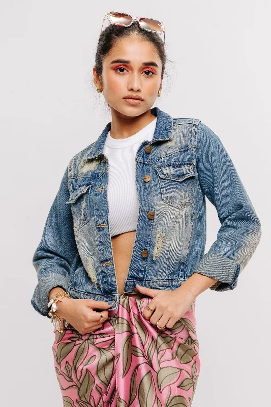 Women's Work Outfit Classic Ripped Indigo Denim Jacket