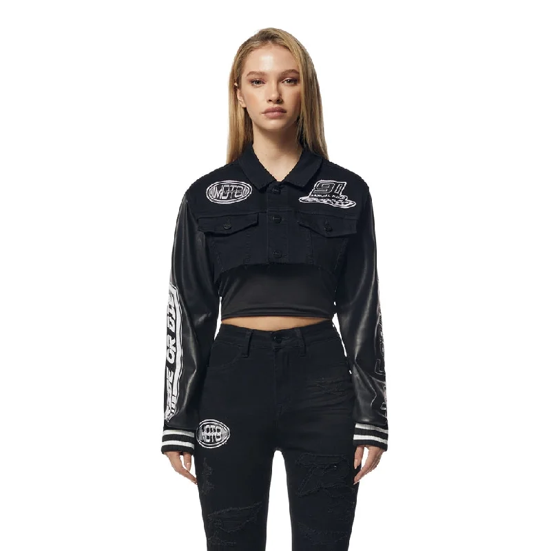 Clothing Online Cropped Jean Racing Jacket - Deep Black