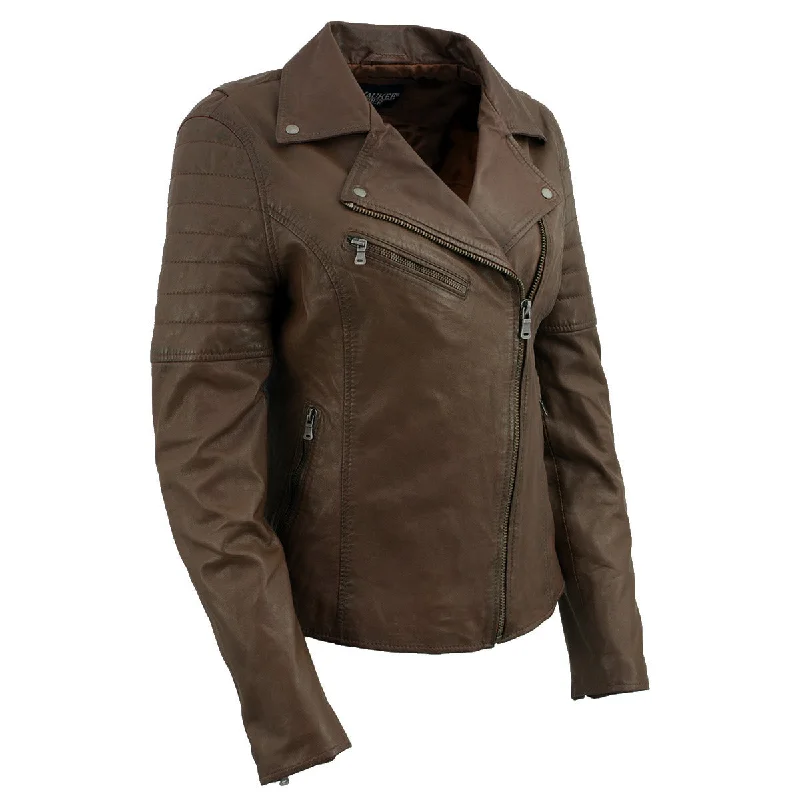 Women's Vacation Outfit Milwaukee Leather Brown Vintage Motorcycle Inspired Vegan Tan Fashion