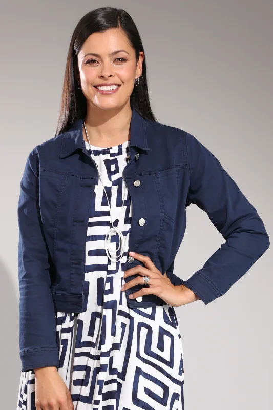End of Season Sale Stretch Coloured Cotton Crop Jacket | NAVY | 6921A1