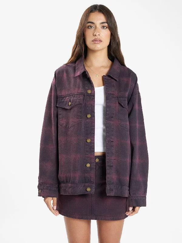 Women's Holiday Clothing Morgan Barrio Check Jacket - Deep Plum