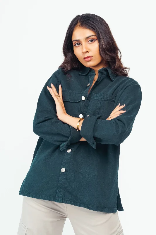 Casual Fashion Trends for Women Denim Ef. Dark Teal Shacket