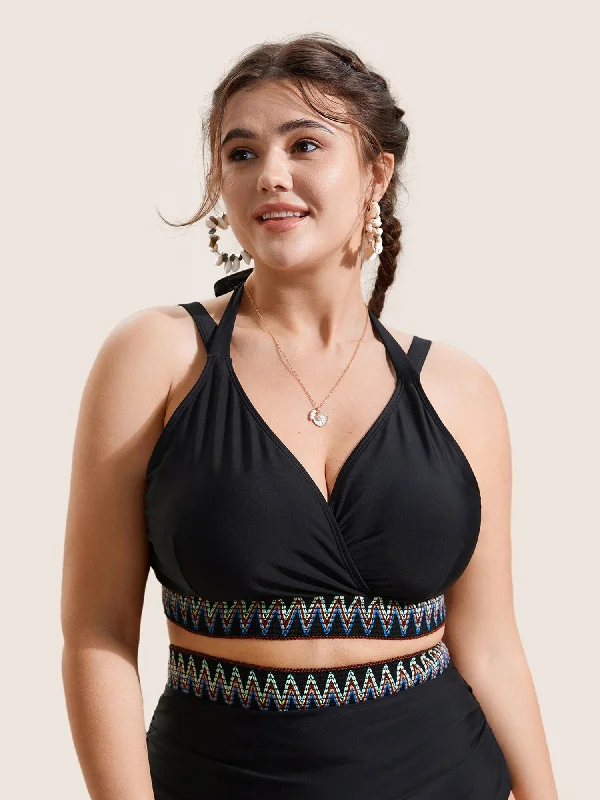Casual Fashion for Women Embroidered Wrap Tie Knot Swim Top