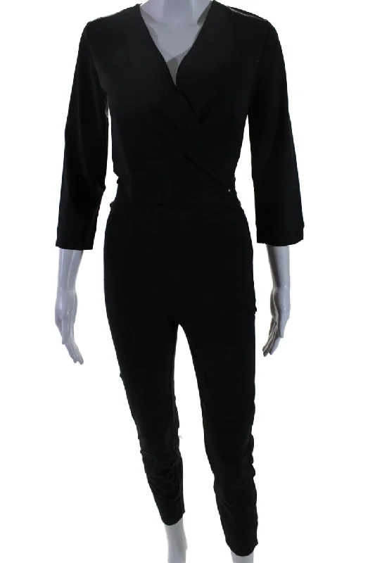 Clothing Store Aday Womens Stretch V-Neck Long Sleeve Destination Jumpsuit Black