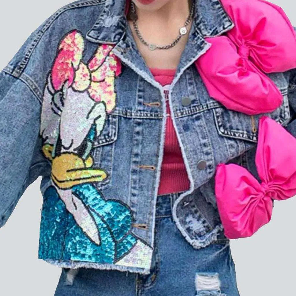 Women's Functional Outfit For Outdoor Activities Ribbon jean jacket for women