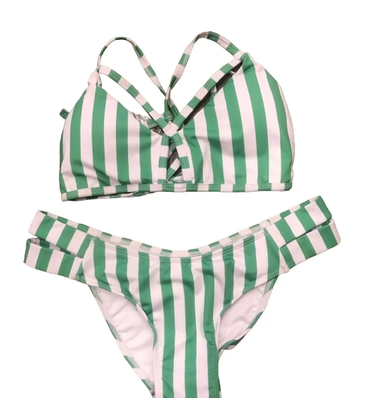 Women's Seasonal Garments Bruna Strappy Bikini In Green/white