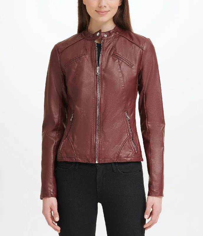 Women's Comfortable Clothes For Weekends Faux Leather Scuba Jacket