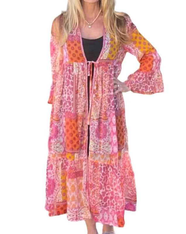 Women's Outerwear Apparel Lurex Metallic Kimono In Pink Mix