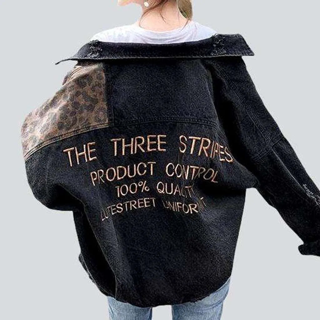 Women's Elegant Outfit Leopard patch inscribed denim jacket