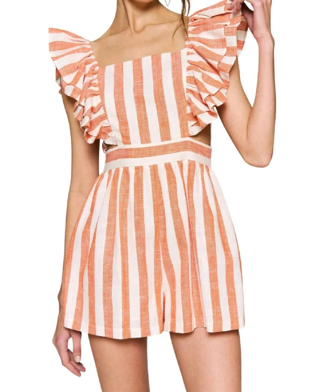 Comfortable Outfit For Women Hailee Ruffle Striped Romper In Salmon Pink