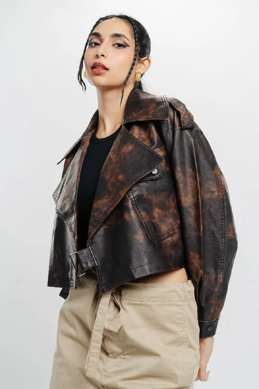 High-Quality Women's Fashion Dresses Acid Wash Biker Jacket
