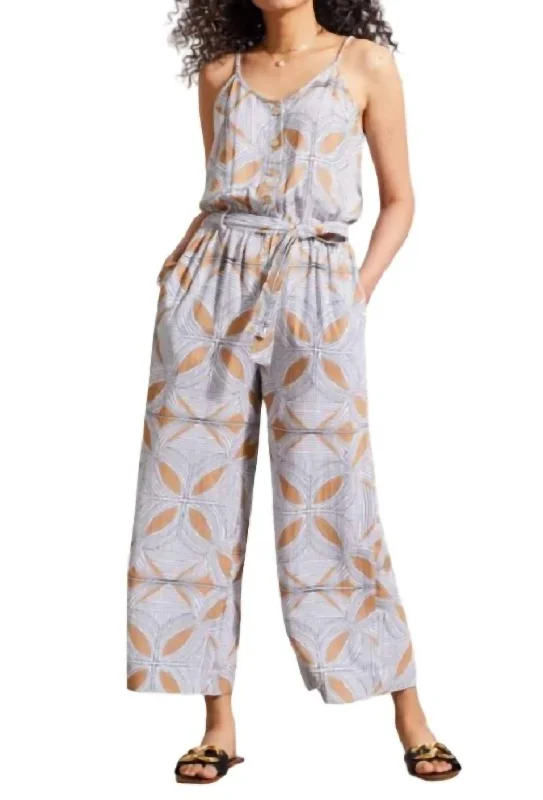 Fashionable Women's Wardrobe Cotton Button Front Jumpsuit In Caramel
