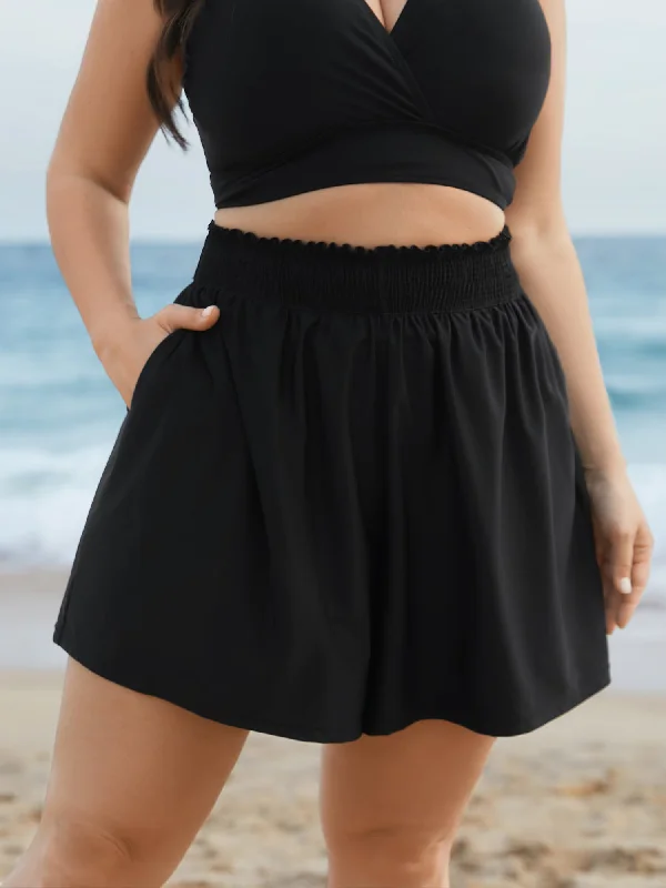 Plus Size Women Wear Shirred Pocket Elastic Waist Swim Bottom