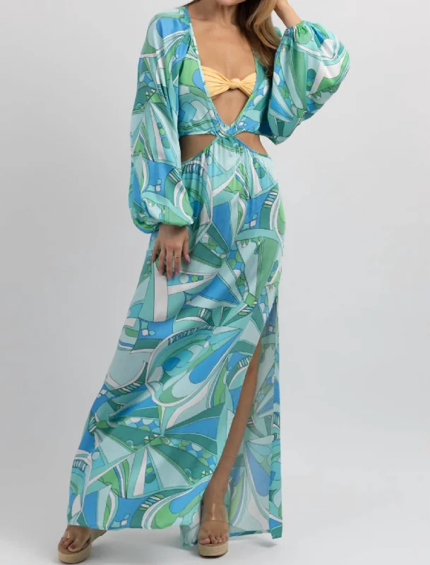 Women's Clothes Positano Print Cutout Coverup In Blue