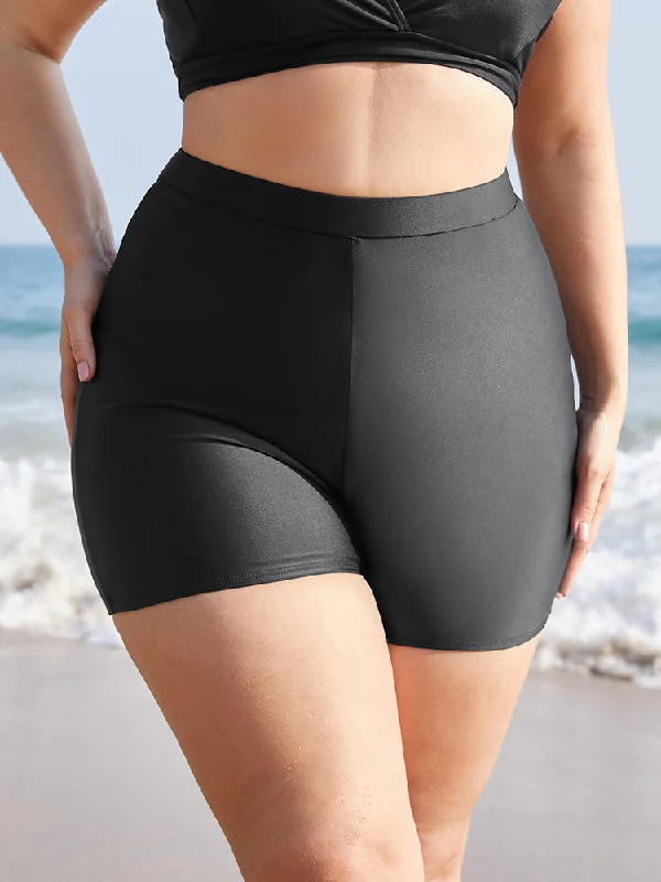 Sustainable Women's Clothing Plain Elastic Waist Swim Shorts