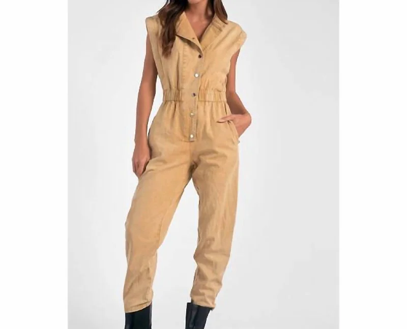 Formal Attire For Women Wash Jean Jumpsuit In Beige