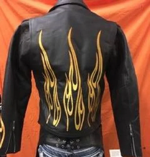 Sales Clothes Women's Leather Jacket with Flame Embroidery on Sleeves and Back 8024F Sales Clothes Women's Leather Jacket with Flame Embroidery on Sleeves and Back 8024F