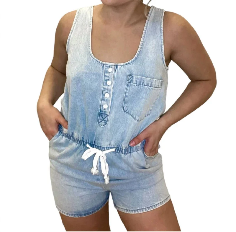 Women's Active Outfit For Fitness Down The Boardwalk Romper In Light Wash Denim
