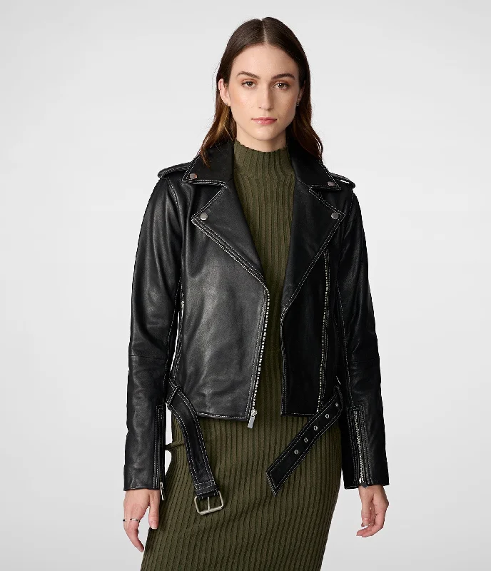 Women's Trendy Casual Outfit Anna Leather Moto With Stitching