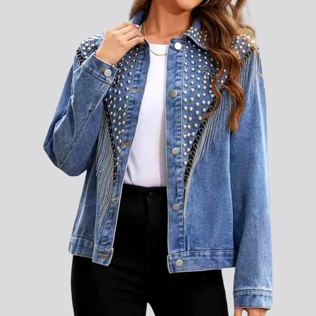 Women's Casual Dresses Embellished light-wash denim jacket