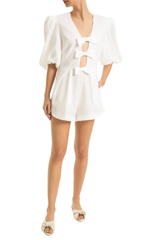 Women's Travel Outfit Set Fantasy Solid Playsuit With Bows In White