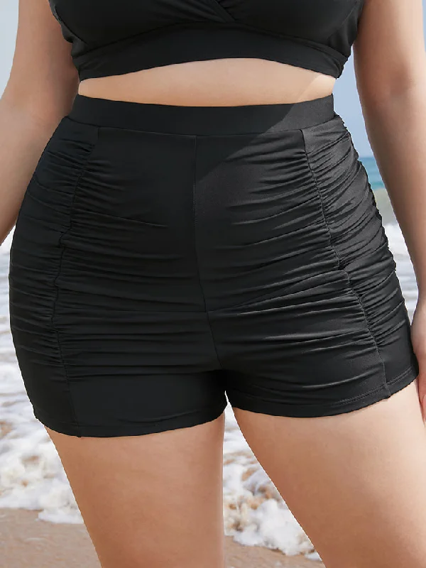 Women's Wardrobe Apparel Solid High Waist Ruched Detail Swim Shorts