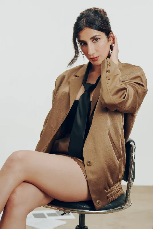 Women's Casual Garments Satin Copper Brown Blazer Jacket