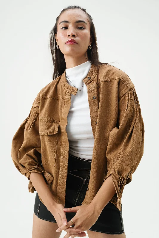Women's Charming Outfit For Events Ochre Brown Stylized Biker Jacket