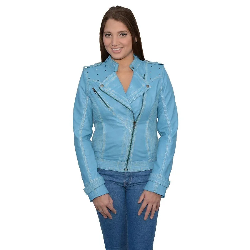 Women's Tops And Clothing Milwaukee Leather Women's Maiden Aqua Premium Sheepskin Motorcycle