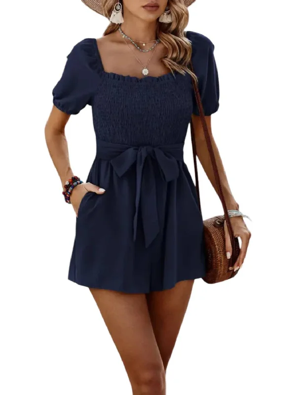 Clothing Online Square Neck Smocked Romper In Navy