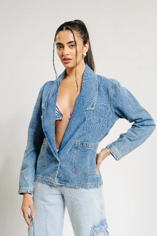 Women's Romantic Outfit Single Breasted Denim Blazer