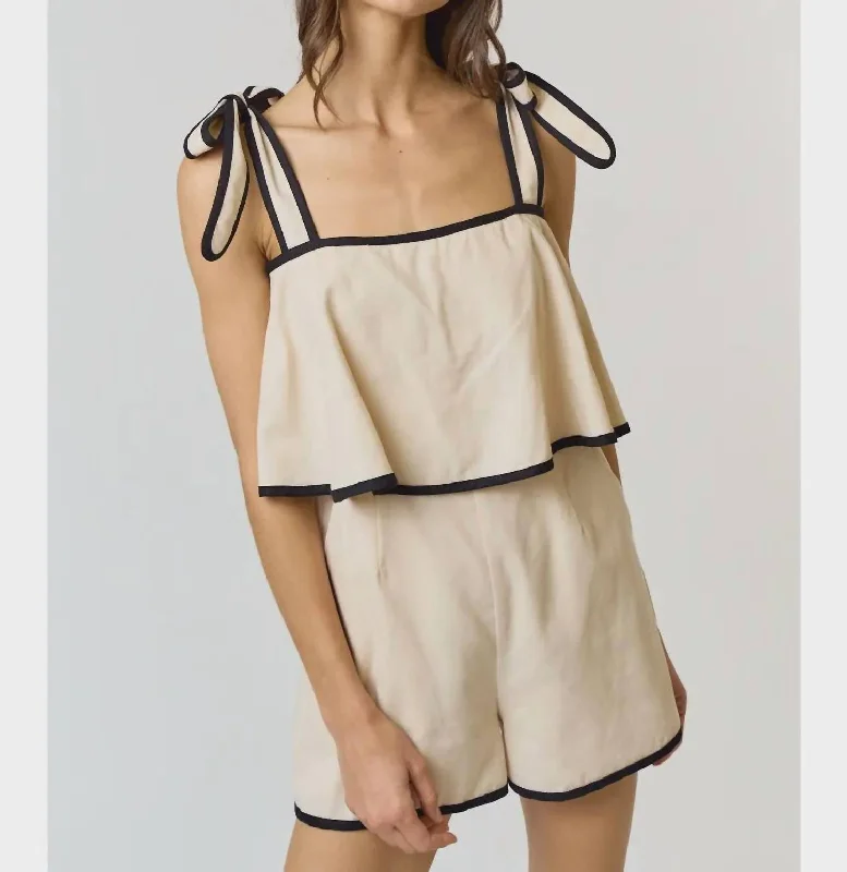 Women's Holiday Apparel Waiting For You Romper In Oatmeal/black