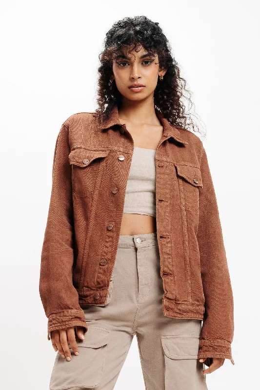 Women's Casual Attire Brown Classic Trucker Denim Jacket