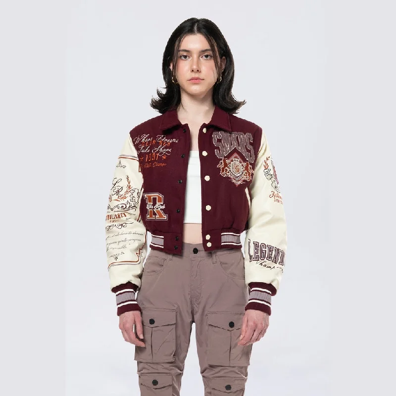 Women's Office Attire Lionheart Varsity Jacket - Windsor Wine