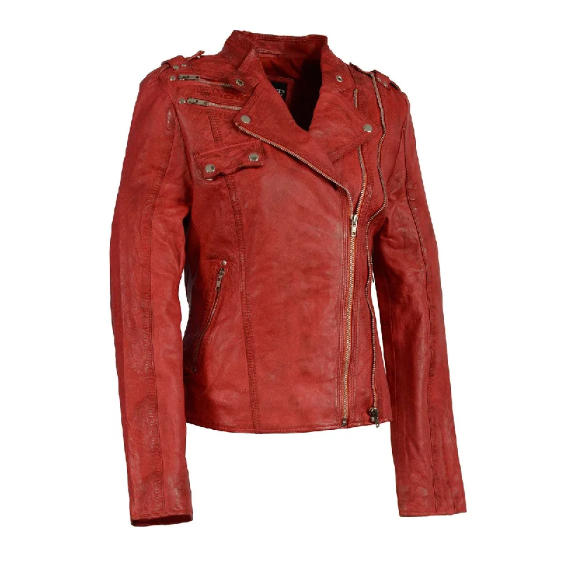 Sales For Clothes Milwaukee Leather Women's Distressed Red Vegan Leather Motorcycle