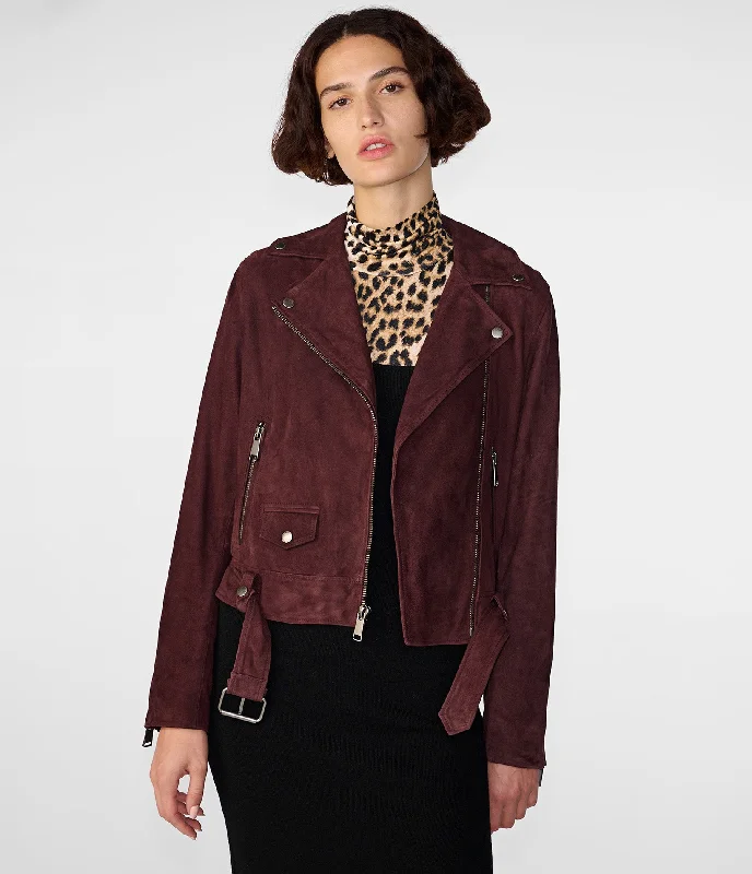 Women's Professional Outfit Ada Suede Belted Moto Jacket