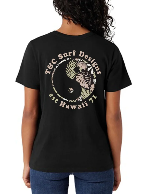 Women's Elegant Evening Attire T&C Surf Tropical Print Logo Boyfriend Tee